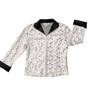 Vintage D&Y Evening Jacket Swirl Ribbon Soutache Top Zip Up White Petite Small
